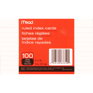 Index card Ruled-White 3x5in 100Ct