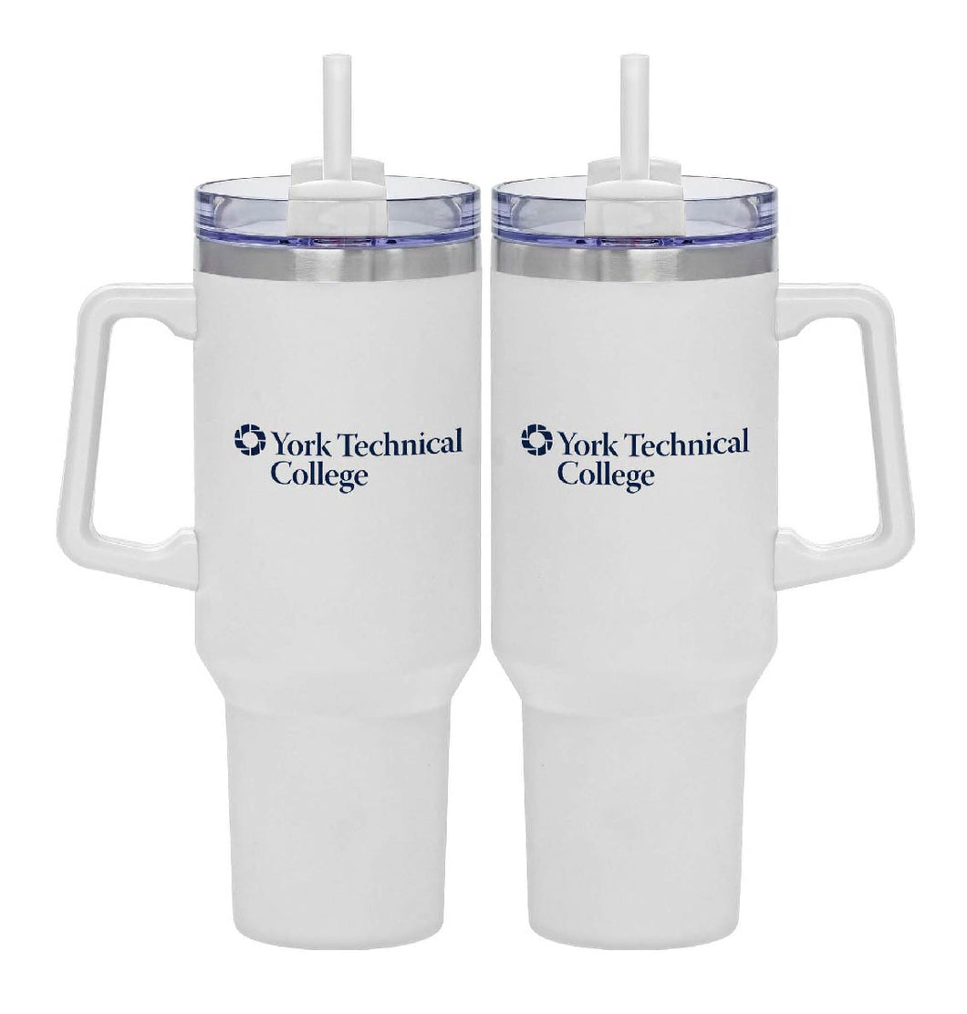 40 oz. Tumbler with Straw and Handle, White